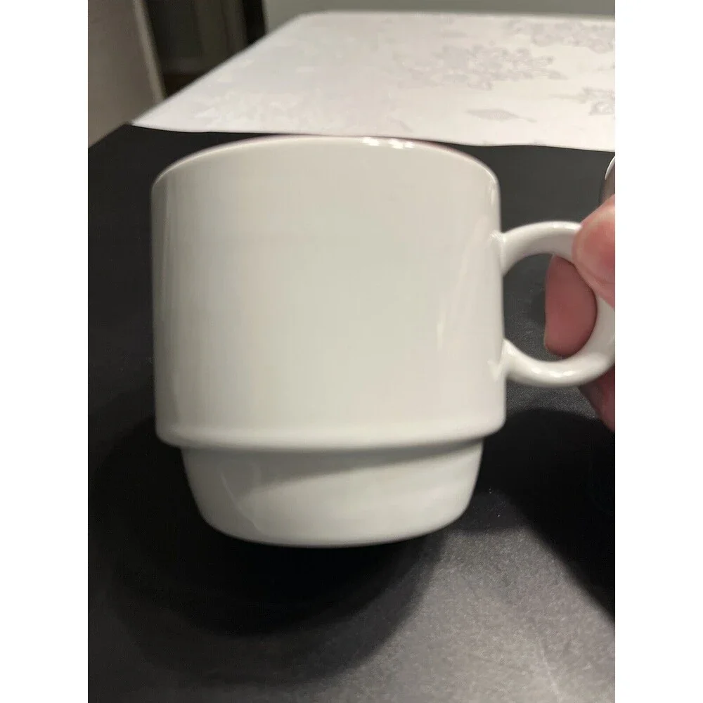 Set of 6 Crate & Barrel Stoneware Red White Stackable Coffee Mug Cups